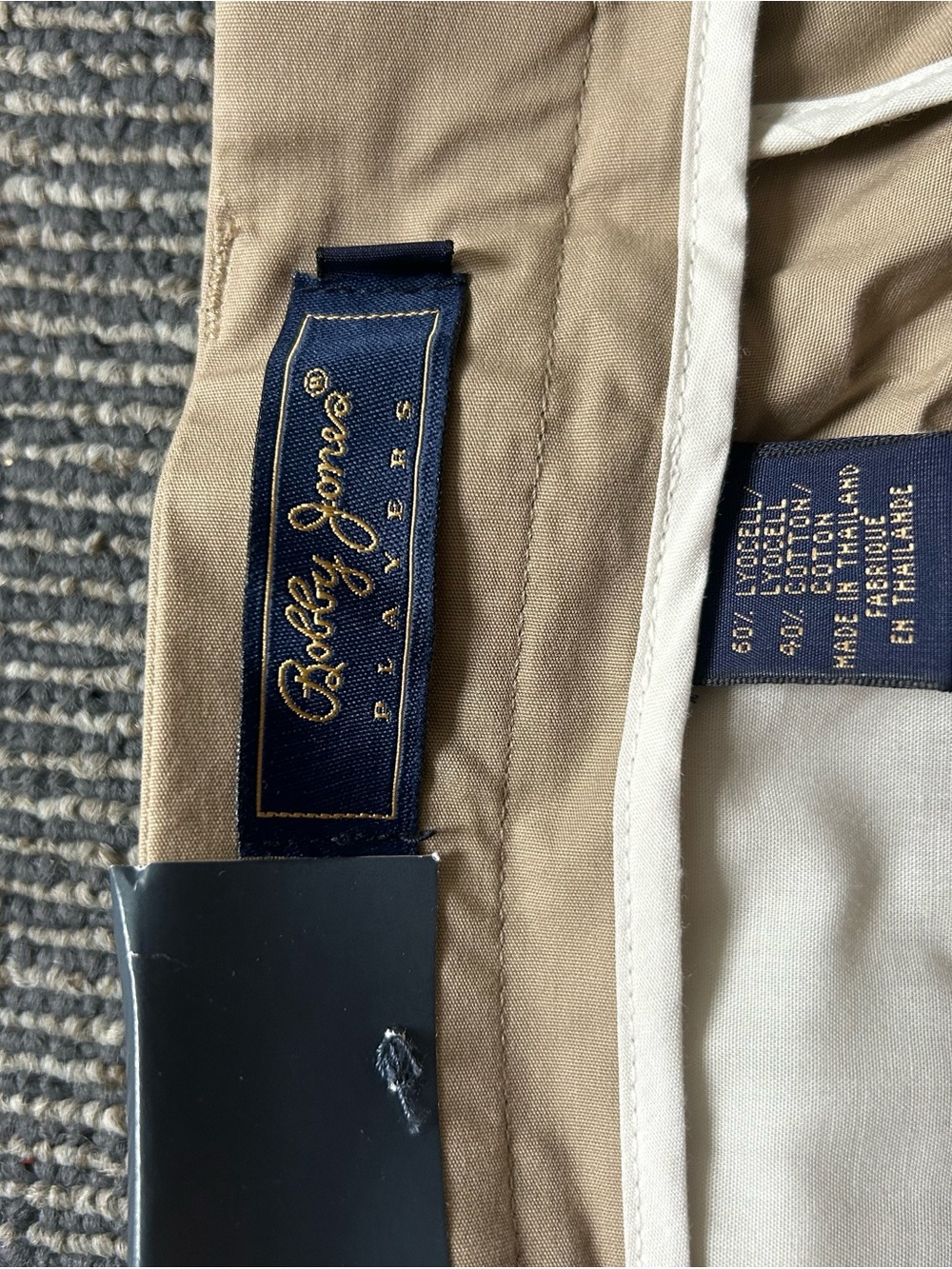 Bobby Jones Khaki/Tan Golf Shorts with Navy Logo Trim - Picture 2 of 4